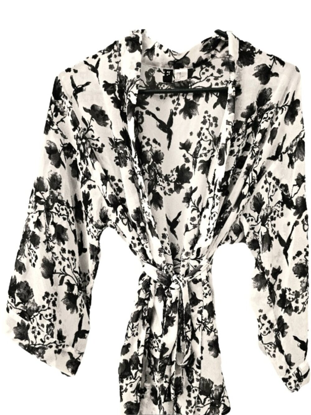 Divided Sheer Black and White Tie Waist Top Robe Swim Cover Size XS